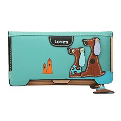 TRENTON Women Long Leather Dog Pendent Wallet Hasp Purse Card Holder Purse – Light Blue