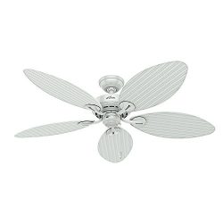 Hunter 54097 Bayview 54-Inch ETL Damp Listed Ceiling Fan with Five white Wicker/White Palm Leaf  ...