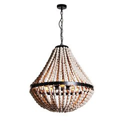 Wereal Pendant Light Vintage Shade Modern Wood Bead Europe Style,E26 Bulb Color Finsh Hanging Ce ...