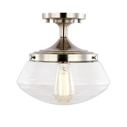 Light Society Crenshaw Flush Mount Ceiling Light, Satin Nickel with Clear Glass Shade, Vintage I ...