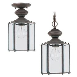 Sea Gull Lighting 6008-26 Single-Light Classico Outdoor Pendant, Clear Beveled Glass, Sienna Finish