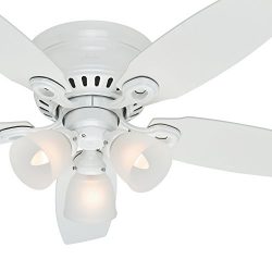 Hunter Fan 46″ Snow White Finish Ceiling Fan with Clear Frosted Glass Light Kit (Certified ...