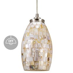 Kira Home Coast 9″ Contemporary Mini Pendant Light + Hand-Crafted Mosaic Shell Glass, Sati ...