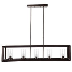 Emliviar 5-Light Kitchen Island Lighting, Modern Domestic Linear Pendant Light Fixture, Oil Rubb ...