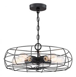 Revel/Kira Home Gage 18″ Industrial 5-Light Fan Style Metal Cage Chandelier, Matte Black F ...