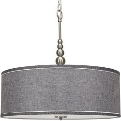 Kira Home Adelade 22″ Modern Chandelier w/Grey Fabric Drum Shade & Glass Diffuser, Bru ...