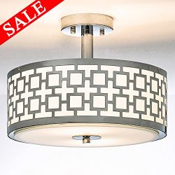 POPILION 16 Inches New design Silver Flush Mount Ceiling Light, Chrome Ceiling Lights