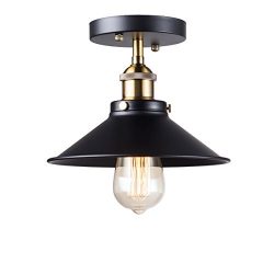 YaQi Lighting Vintage Industrial Semi Flush Mount Ceiling Light Fixture, Rustic Farmhouse Style, ...