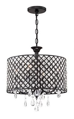 Revel/Kira Home Briolette 16″ Large 4-Light Modern Crystal Chandelier, Drum Shade Ceiling  ...