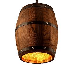 Newrays Antique Style Wood Wine Barrel Shade Hanging Fixture Kitchen Island Pendant Lights(Woode ...