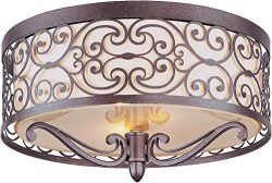 Maxim Lighting 21151WHUB Mondrian 2-Light Flush Mount, Umber Bronze Finish with Off-White Fabric ...