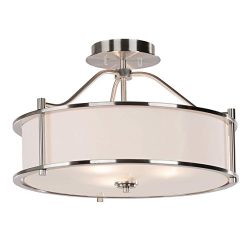 Semi Flush Mount Ceiling Light 18 inch 3 Light Close to Ceiling Light with Fabric Shade and Glas ...