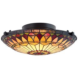 Kira Home Mateo 16″ 2-Light Tiffany Glass Flush Mount Ceiling Light, Black Finish