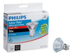 Philips 415760 Indoor Flood 50-Watt MR16 GU10 Base 120-Volt Light Bulb, 6-Pack