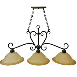 3-Light Bronze Rustic Billiard Pendant Light | Old Bronze Finish, 13″ Amber Glass Shades