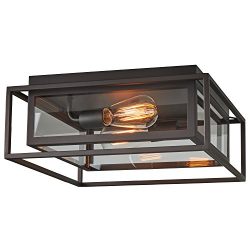 Stone & Beam Industrial Flush Mount Light With Bulbs, 6.5″H, Oil-Rubbed Bronze