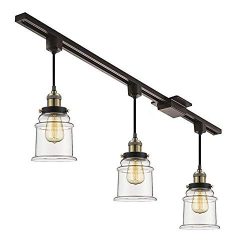 Kiven Set of 3 H-Type Track Lighting Pendants with Clear Glass Shade