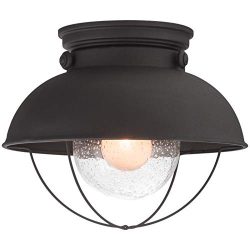 Kira Home Bayside 11″ Industrial Farmhouse Flush Mount Ceiling Light + Seeded Glass Shade, ...