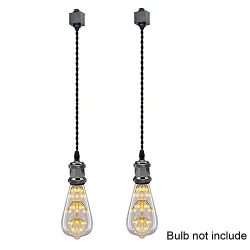 Kiven Set of 2 H Type Track Lighting Mini Pendant Black Finish with 11.8 inch Braided Cord.