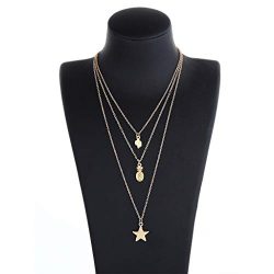 Women Gold Alloy Multilayer Chain Necklace Star Pineapple Cactus Pendant