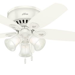 Hunter Fan 42 inch Low Profile Snow White Indoor Ceiling Fan with Light Kit and Remote Control ( ...