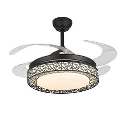 LUOLAX Simple Modern Nest Design 42 Inch Invisible Ceiling Fan with Lights, 4 Retractable Blades ...