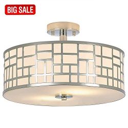 SOTTAE 2 Lights Elegant Modern Chrome Finish Glass Diffuser Livingroom Bedroom Flush Mount Ceili ...