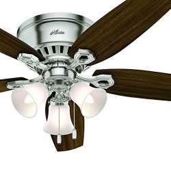 Hunter Fan 52 inch Low Profile Brushed Nickel Indoor Ceiling Fan with Light Kit and Remote Contr ...