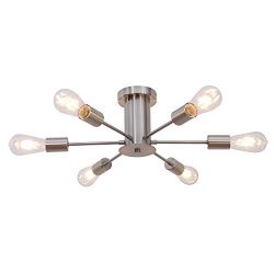 VINLUZ 6 Lights Modern Sputnik Chandelier Brushed Nickel Flush Mount Ceiling Light Contemporary  ...