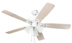 Hyperikon Indoor Ceiling Fan with Lights, 52-Inch White Ceiling Fan, Five Reversible Blades, Thr ...