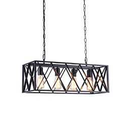 Diborui Industrial Kitchen Island Lighting with 4 E26 Sockets, Rectangular Vintage Pendant Light ...