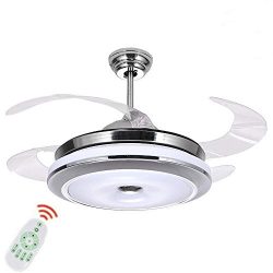 Fandian 36Inch Modern Ceiling Light with Fans Remote Control Retractable Blades for Living Room  ...