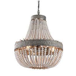 Newrays Wood Bead Chandelier Pendant Three Lights Vintage Antique Rustic Kitchen Ceiling Lamp Li ...