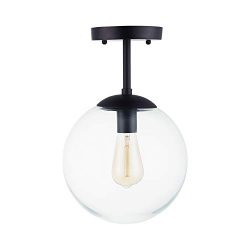 Light Society Tesler Globe Semi Flush Mount Ceiling Light, Clear Glass with Black Finish, Contem ...