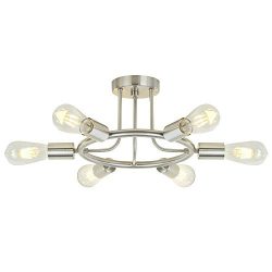 Sputnik Chandelier Brushed Nickel Modern Starburst Chandelier 6 Lights Semi Flush Mount Ceiling  ...