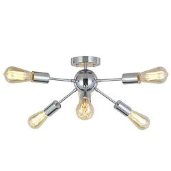 VINLUZ Sputnik Chandelier Lighting 6 Lights Chrome Modern Ceiling Light Mid Century Contemporary ...