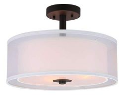 XiNBEi Lighting Semi Flush Mount Ceiling Light, 3 Light Drum Semi Flush Light, 16″ Close t ...