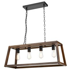 Light Society LS-C262-WL Bristol Walnut Wood Pendant Lamp Chandelier with Metal Chain, Modern In ...