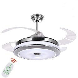 36 Inch Ceiling Fans with Lights, Modern 4 Blade Invisible Ceiling Fan Chandelier Light with 3-c ...