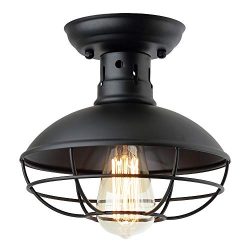 ZZ Joakoah Industrial Vintage Rustic Semi Flush Mount Ceiling Light, Metal Cage Pendant Lighting ...