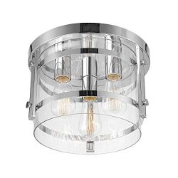 Globe Electric Wexford 3 Flush Mount Ceiling Light, Chrome, Clear Glass 60324, Silver