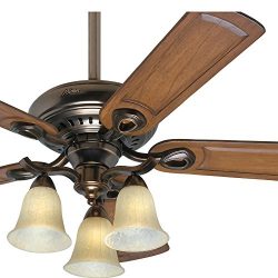 Hunter Fan 52 inch Traditional Ceiling Fan in Bronze Patina with Light Kit and 5 Caramel Carved  ...