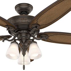 Hunter Fan 54 inch Traditional Ceiling Fan includes LED Light and Thick Carved-Wood Fan Blades ( ...