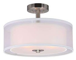 XiNBEi Lighting Semi Flush Mount Ceiling Light, 3 Light Close to Ceiling Light with Fabric Shade ...