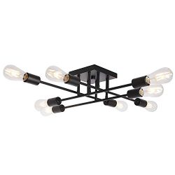 8 Light VINLUZ Black Vintage Semi Flush Mount Ceiling Light Mid Century Modern Sputnik Light wit ...