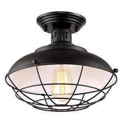 HMVPL Industrial Close to Ceiling Lamp, Metal Cage Flush Mounted Lighting Fixture Dome Shape Edi ...