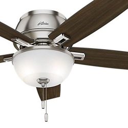 Hunter Fan 52 inch Low Profile Ceiling Fan in Brushed Nickel with LED Bowl Light Kit and 5 Barnw ...