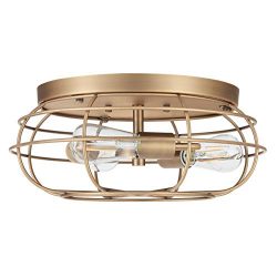 Cartaro 3 Light Industrial Vintage Cage Ceiling Light | Antique Brass Flush Mount Light Fixture  ...