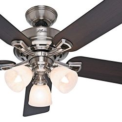 Hunter Fan 52 inch Brushed Nickel Ceiling Fan with Light Kit and Remote Control (Certified Refur ...