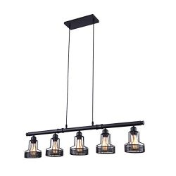 mirrea Rustic Kitchen Island Lights 5 Lights Ceiling Light Fixture Black Painted